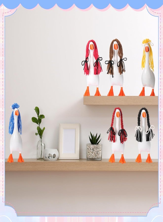 Suncalla 6 Pcs Mini Desk Goose Wigs Hand Knitted Goose Outfits 7'' Desk Geese Braid Accessories Wig Crochet Hook Wig for Xmas Gift 7 Inch Geese Figurine Desktop Home Decoration - Image 4
